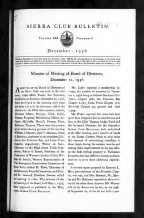 Sierra Club Bulletin 1936 Vol 21 No 6 December cover